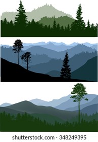 illustration with forest in mountains