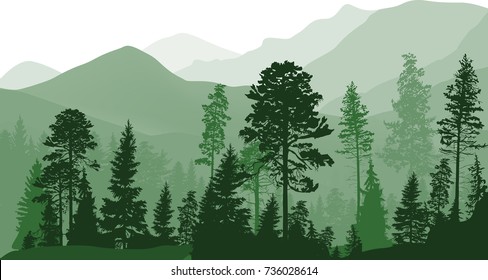 illustration with forest in mountains