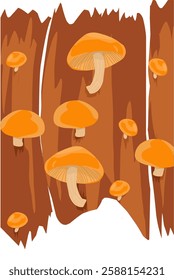 Illustration of Forest mushrooms on a tree