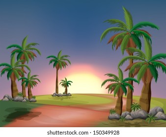 Illustration of a forest with palm trees