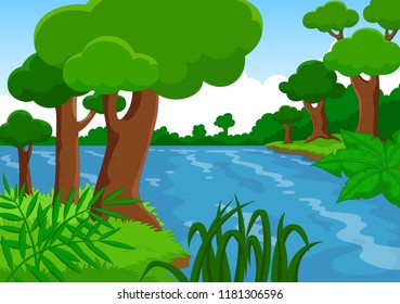 Nature Scene Big Tree Along Track Stock Vector (Royalty Free) 568895062 ...