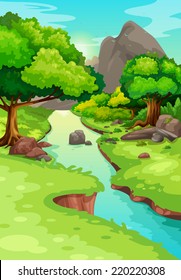 illustration of forest with a river background vector