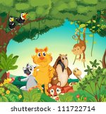 Illustration of a forest scene with different animals