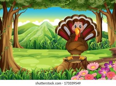 Illustration of a forest with a turkey