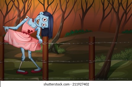 Illustration of a forest with a zombie