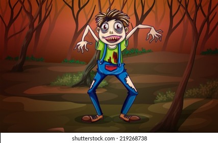 Illustration of a forest with a zombie