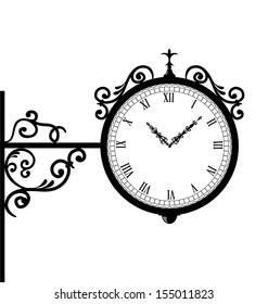 Illustration forging retro clock with vignette arrows - vector