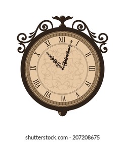 Illustration forging retro clock with vignette arrows, isolated on white background - vector