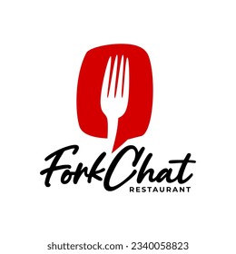 illustration of a fork and bubble chat for a restaurant logo. good for any business related to food or cafe.