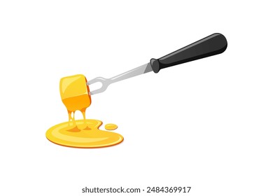 Illustrationsgabel mit auf weißem Hintergrund isolierter Vektorgrafik der Käseschmelze.