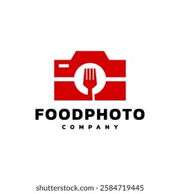 illustration of a fork inside a camera photo. food camera logo template for food photography company