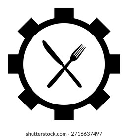 Ilustración de tenedor y cuchillo en el engranaje