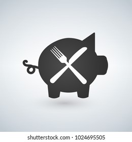 Illustration of a fork and knife with a pig