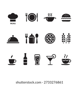 ilustración, tenedor, comida, menú, negro, restaurante, conjunto, Vector, comer, diseño, icono, silueta, cuchara, signo, símbolo, cocinero, cocina, cuchillo, utensilio, cubiertos, almuerzo, comida, cocina, aislado, café, logotipo, cena, mesa, esquema, plato