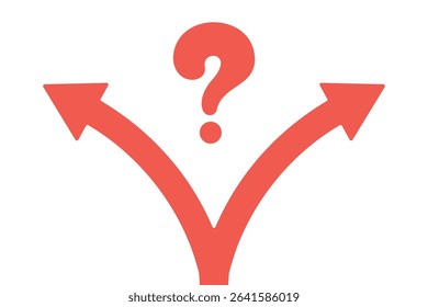 Illustration of a fork in the road and a question mark (red)