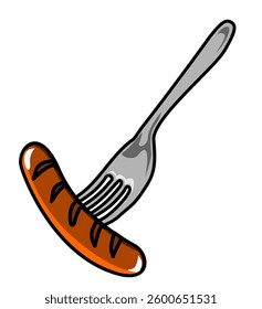 Illustration of a fork with a sausage