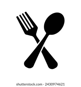 Illustration of a fork and spoon in black on a white background. Great for your culinary icon