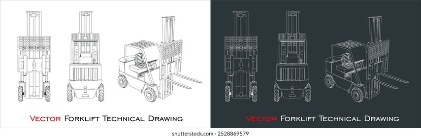 illustration forklift line blueprint wireframe technical drawing
