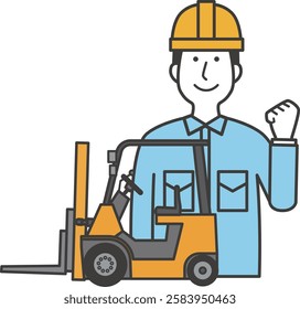 Illustration of a forklift and a male worker