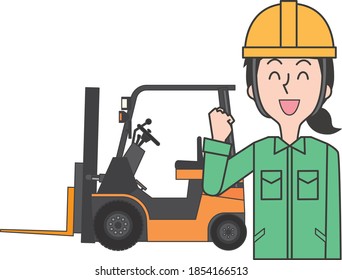 Illustration of a forklift and a smiling female worker