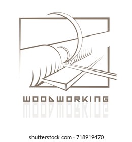 illustration in the form of a lathe and a tool in the form of a symbol
