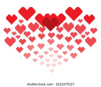 An illustration in the form of a pixelated hearts. Can be used as greeting card to lovers for holiday Valentine's Day