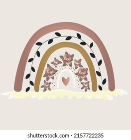 ilustración en forma de arco iris con elementos de flores y hojas. hecho en colores suaves y cálidos