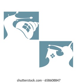 Illustration in the form of two silhouettes of snails with a house on their backs