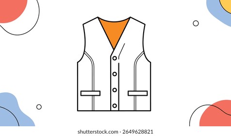 Ilustração de um colete branco formal com um colarinho laranja e detalhe de botão para um olhar de moda masculina clássico