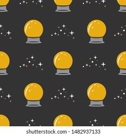 Illustration of fortune teller yellow sphere flat pattern on dark grey background