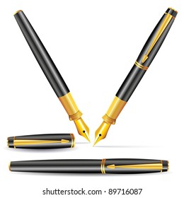 illustration of fountain pen in different position