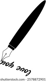 Illustration of a fountain pen for writing love you. Symbol of literacy or writing. An attribute of a writer or writing, literature or calligraphy