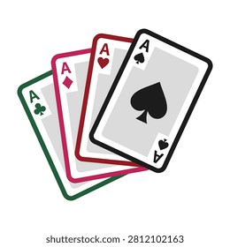 Illustration of four Ace playing cards spades hearts diamonds clubs fanned out