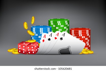 illustration of four aces with poker and gold coin