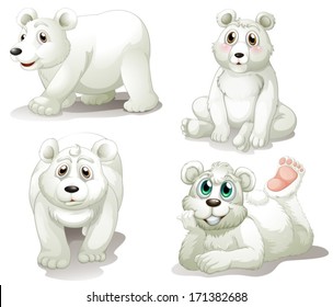 Illustration of the four adorable polar bears on a white background