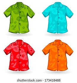 Illustration of four of Aloha Shirts. Can also be customized with aloha pattern.