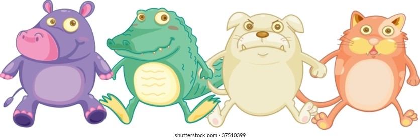 Ilustración de cuatro animales en blanco