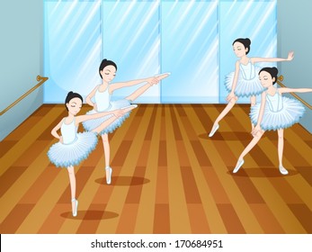 Illustration of the four ballet dancers rehearsing
