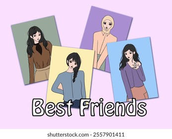 Illustration of Four Best Friends Representing Friendship and Diversity