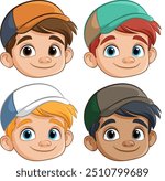 Illustration of four boys with different caps