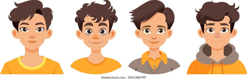 Illustration of four boys with various hairstyles