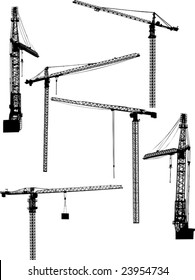 illustration with four building cranes isolated on white background