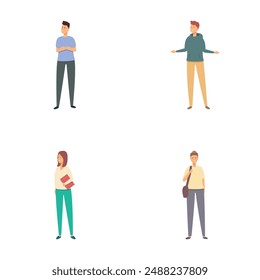 Illustration of four cartoon characters with different poses and attire, isolated on white