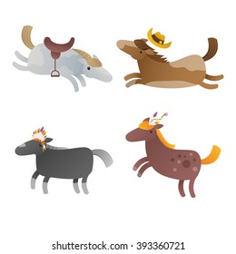 Illustration of the four cartoon horses on a white background. Clip art vector illustration