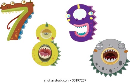 Illustration of  a four cartoon numbers
