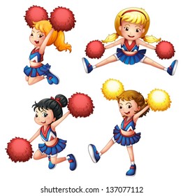 Illustration of the four cheerdancers with their pompoms on a white background