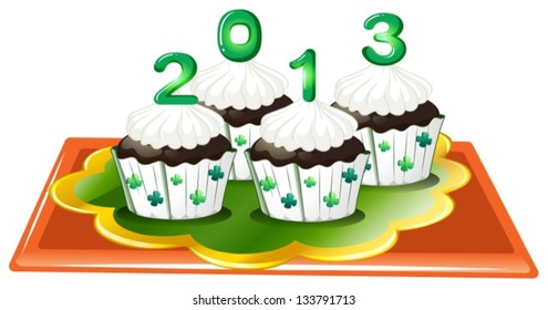 Illustration of the four chocolate cupcakes for 2013 on a white background