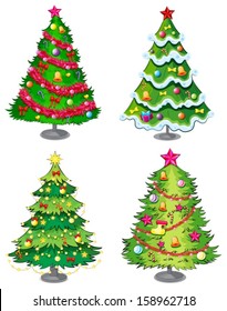 Illustration of the four christmas trees on a white background