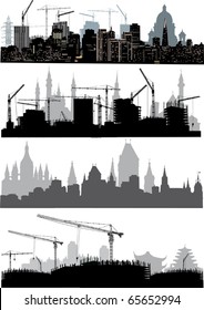 illustration with four cities silhouettes isolated on white background