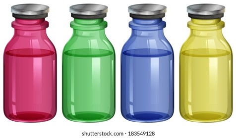 Illustration of the four clear bottles on a white background